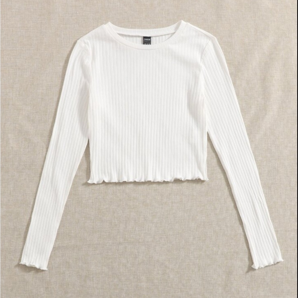 SHEIN White Ribbed Crop Shirt